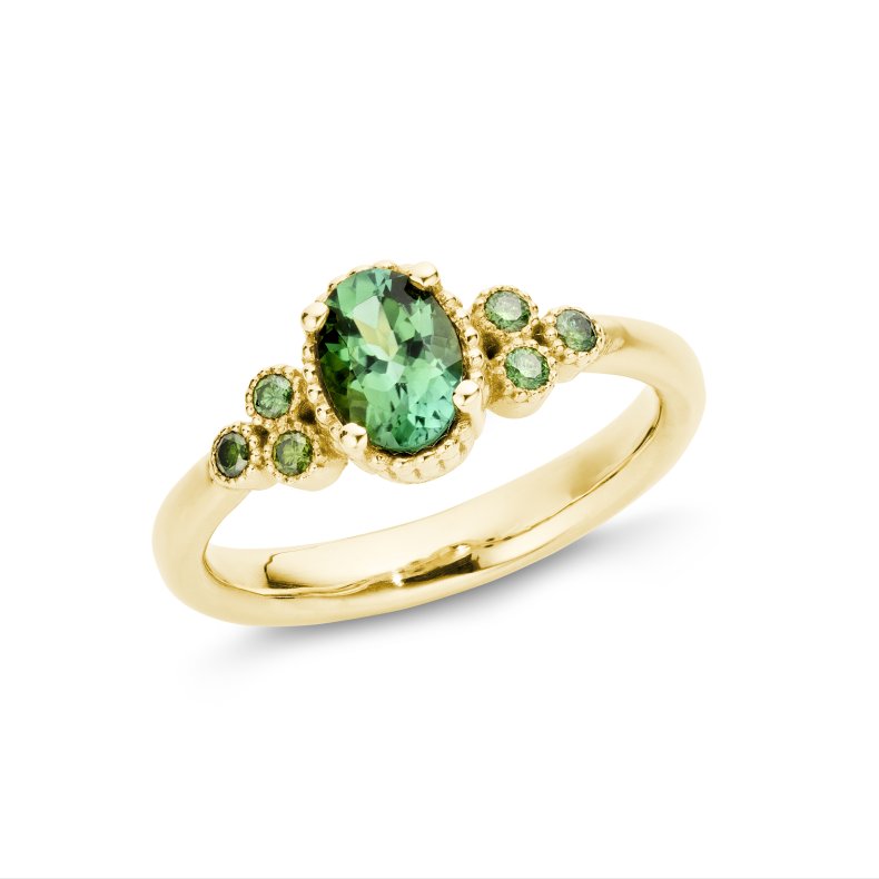 "Rokoko ringen" Turmalin gr�nne diamanter