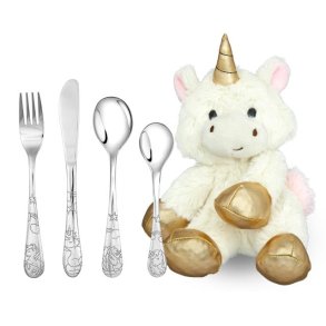 Rustfrit stl bestik m. enhjrning inkl. bamse 