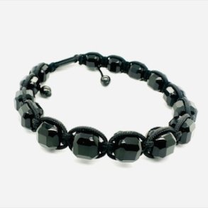 Sort onyx - Knyttet armbnd - med stl lukke